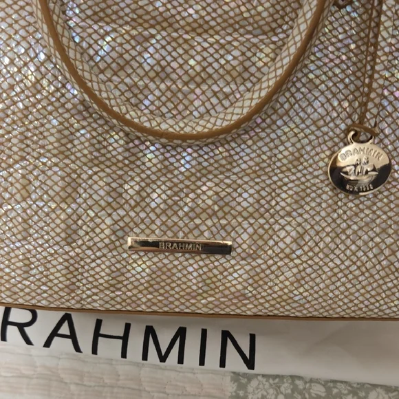 NEW Brahmin Duxbury Satchel in Tiramisu...a shimmering cream/gold leather - Picture 13 of 16